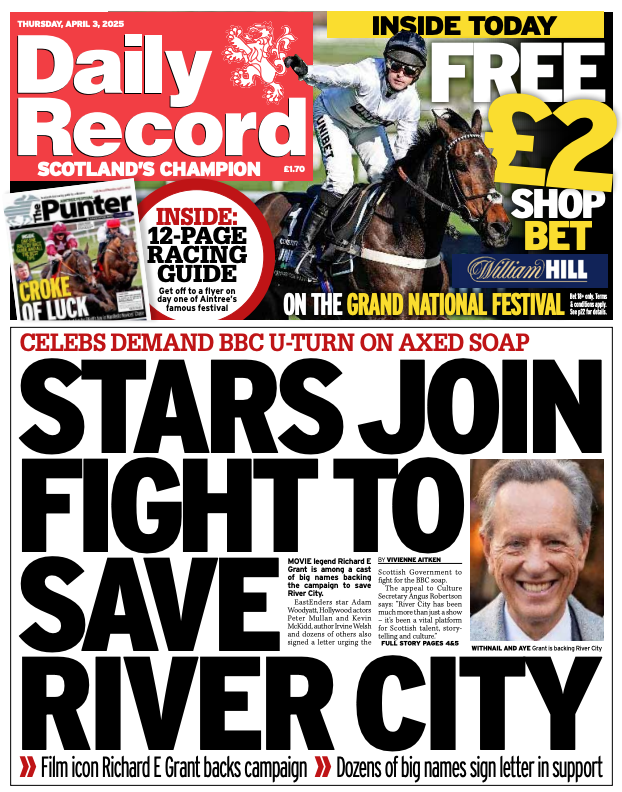 In today's Daily Record, film star Richard E Grant is among a cast of big names backing the campaign to save River City. #ScotPapers