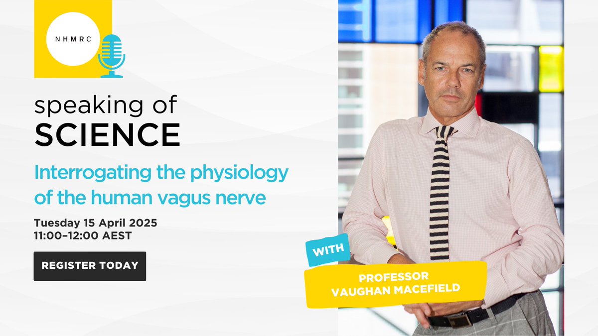 NHMRC (@nhmrc) on Twitter photo In this month’s webinar, we’re celebrating creativity and innovation with Professor Vaughan Macefield of <a href="/MonashUni/">Monash University</a> to discuss his research into the physiology of the human vagus nerve. Register on Eventbrite: ow.ly/C6Wy50VtB7F
#WCIW #IAmCreative In this month’s webinar, we’re celebrating creativity and innovation with Professor Vaughan Macefield of <a href="/MonashUni/">Monash University</a> to discuss his research into the physiology of the human vagus nerve. Register on Eventbrite: ow.ly/C6Wy50VtB7F
#WCIW #IAmCreative