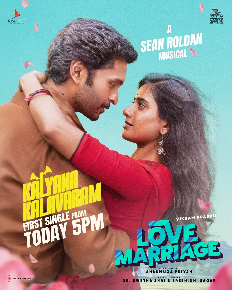 Sushmitha Bhat (@sush_bhat94) on Twitter photo “Kalyana Kalavaram”- First Single from #LoveMarriage Today@5PM
Directed by <a href="/Director_Priyan/">shanmuga priyan</a>
A <a href="/RSeanRoldan/">Sean Roldan</a> musical
<a href="/iamVikramPrabhu/">Vikram Prabhu</a>
<a href="/AssureFilms/">Assure Films</a> <a href="/riseeastcre/">Rise East Entertainment</a>
<a href="/drswethashri/">Dr Swetha Shri</a> @Pentelasagar
<a href="/Rakarthik_dir/">Ra.Karthik</a> <a href="/madhandop/">Madhan Christopher</a> <a href="/barathvikraman/">Barath Vikraman</a>
<a href="/Lyricist_Mohan/">mohanrajan Lyricist</a> <a href="/SonyMusicSouth/">Sony Music South India</a> <a href="/proyuvraaj/">Yuvraaj</a> “Kalyana Kalavaram”- First Single from #LoveMarriage Today@5PM
Directed by <a href="/Director_Priyan/">shanmuga priyan</a>
A <a href="/RSeanRoldan/">Sean Roldan</a> musical
<a href="/iamVikramPrabhu/">Vikram Prabhu</a>
<a href="/AssureFilms/">Assure Films</a> <a href="/riseeastcre/">Rise East Entertainment</a>
<a href="/drswethashri/">Dr Swetha Shri</a> @Pentelasagar
<a href="/Rakarthik_dir/">Ra.Karthik</a> <a href="/madhandop/">Madhan Christopher</a> <a href="/barathvikraman/">Barath Vikraman</a>
<a href="/Lyricist_Mohan/">mohanrajan Lyricist</a> <a href="/SonyMusicSouth/">Sony Music South India</a> <a href="/proyuvraaj/">Yuvraaj</a>