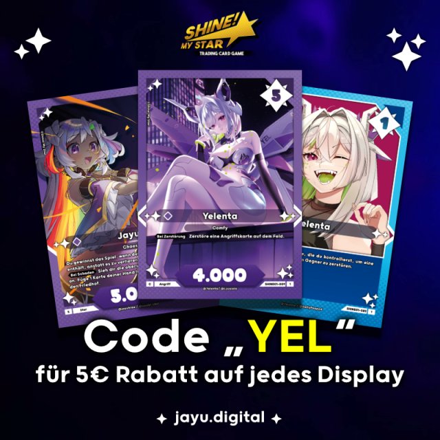 ✨Shine! My Star – Das VTuber TCG ist da!✨

Der Hype ist real! 🎉 Ab 6. April 2025, 20:00 Uhr kannst du dein Shine! My Star TCG-Display exklusiv bei jayu.digital vorbestellen! 🚀

💫 Sichere dir deine Lieblings-VTuber:in als epische Karten! 💫
🔥 Atemberaubende