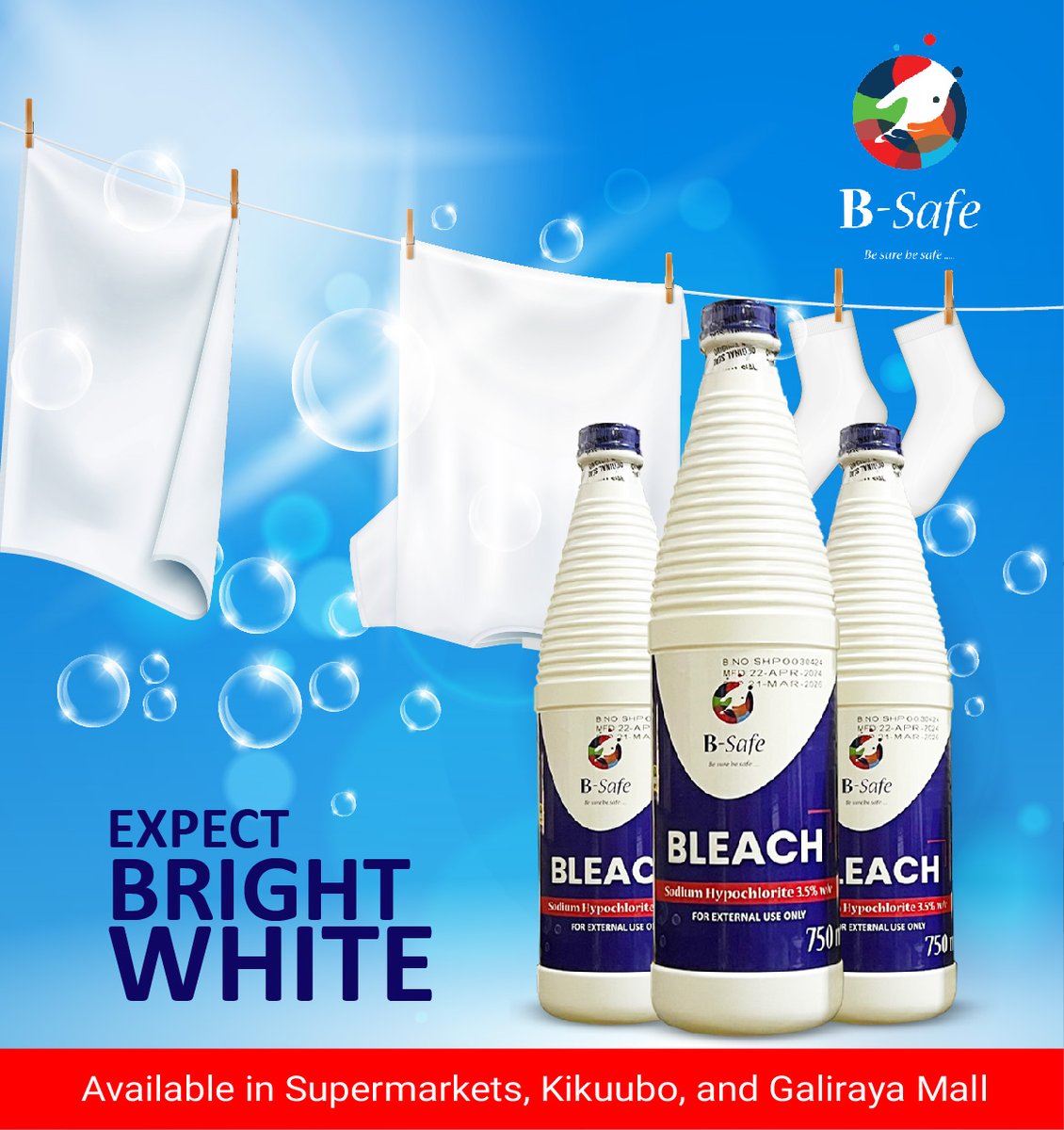 BSafeug's tweet image. Stay safe and bright with B-Safe Bleach! 💙✨keeping your whites clean and germ-free. #BSafe #StayProtected #CleanAndBright
