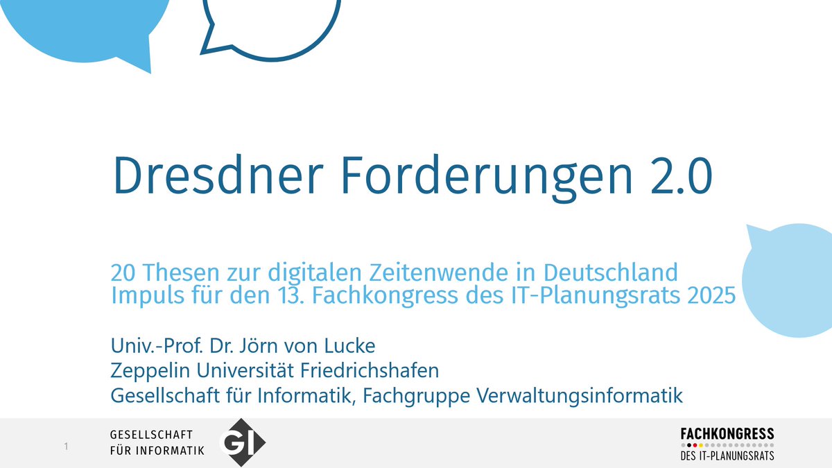 wi00194's tweet photo. Foliensatz zu meiner Keynote:
Dresdner Forderungen 2.0
20 Thesen zur digitalen Zeitenwende in Deutschland
im Rahmen des 13. Fachkongress des IT-Planungsrats 2025 am 27.03.2025 in #Hannover
https://t.co/hYsAQdYNXa
#ITPLR #Kongress25 #ITPlanungsrat #GI https://t.co/lAH2yO1p2C