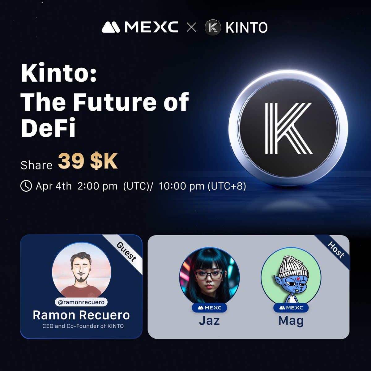 🎙️ MEXC X Space AMA 🎙️

🔹Guest: @kintoxyz
🔹Topic: MEXC x Kinto: The Future of DeFi
🔔 Set a reminder now: x.com/i/spaces/1OyJA…

🎁 Win your share of 39 $K: gleam.io/PFHzA/mexc-x-k…