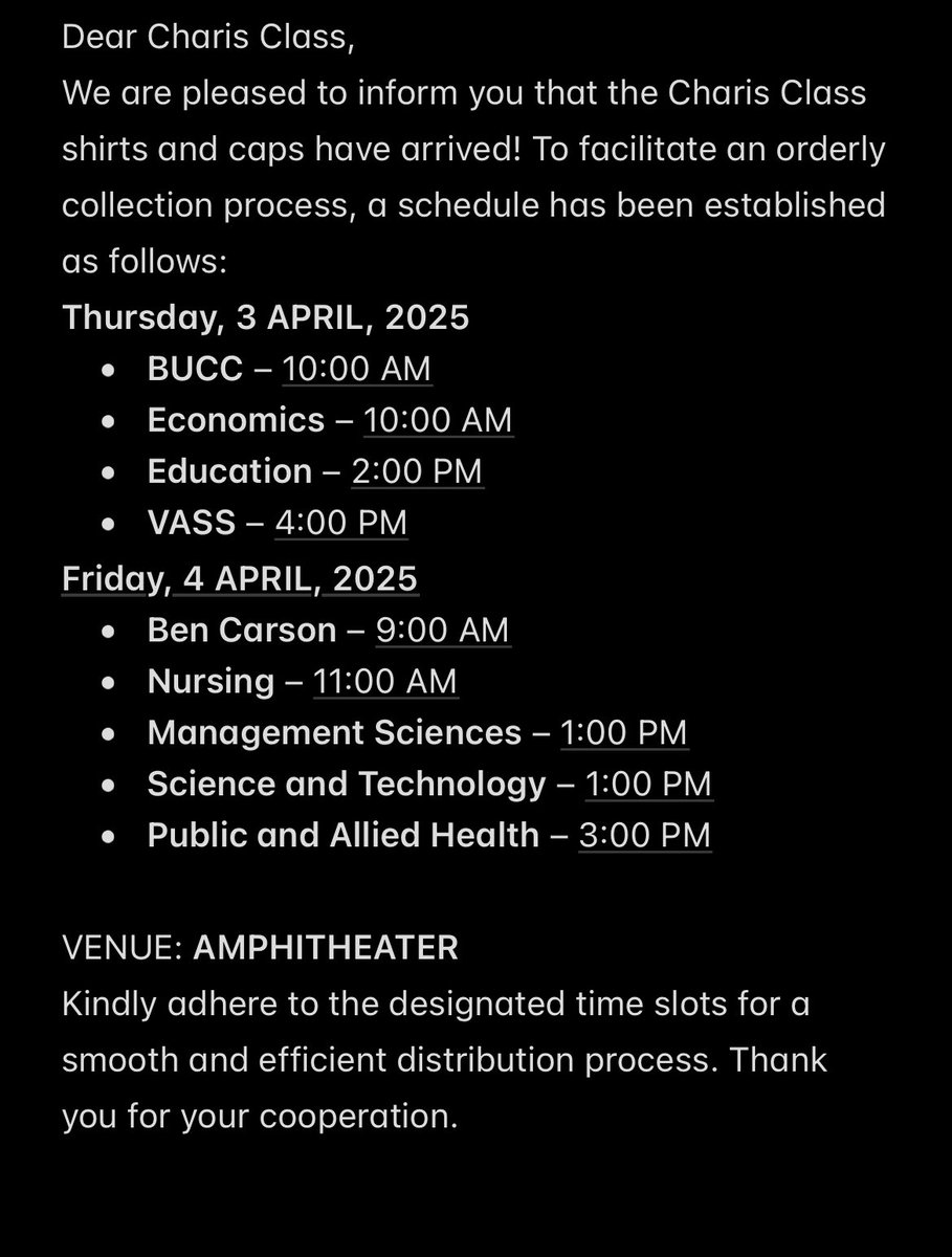 Official Announcement: Distribution of Charis Class Shirts and Caps