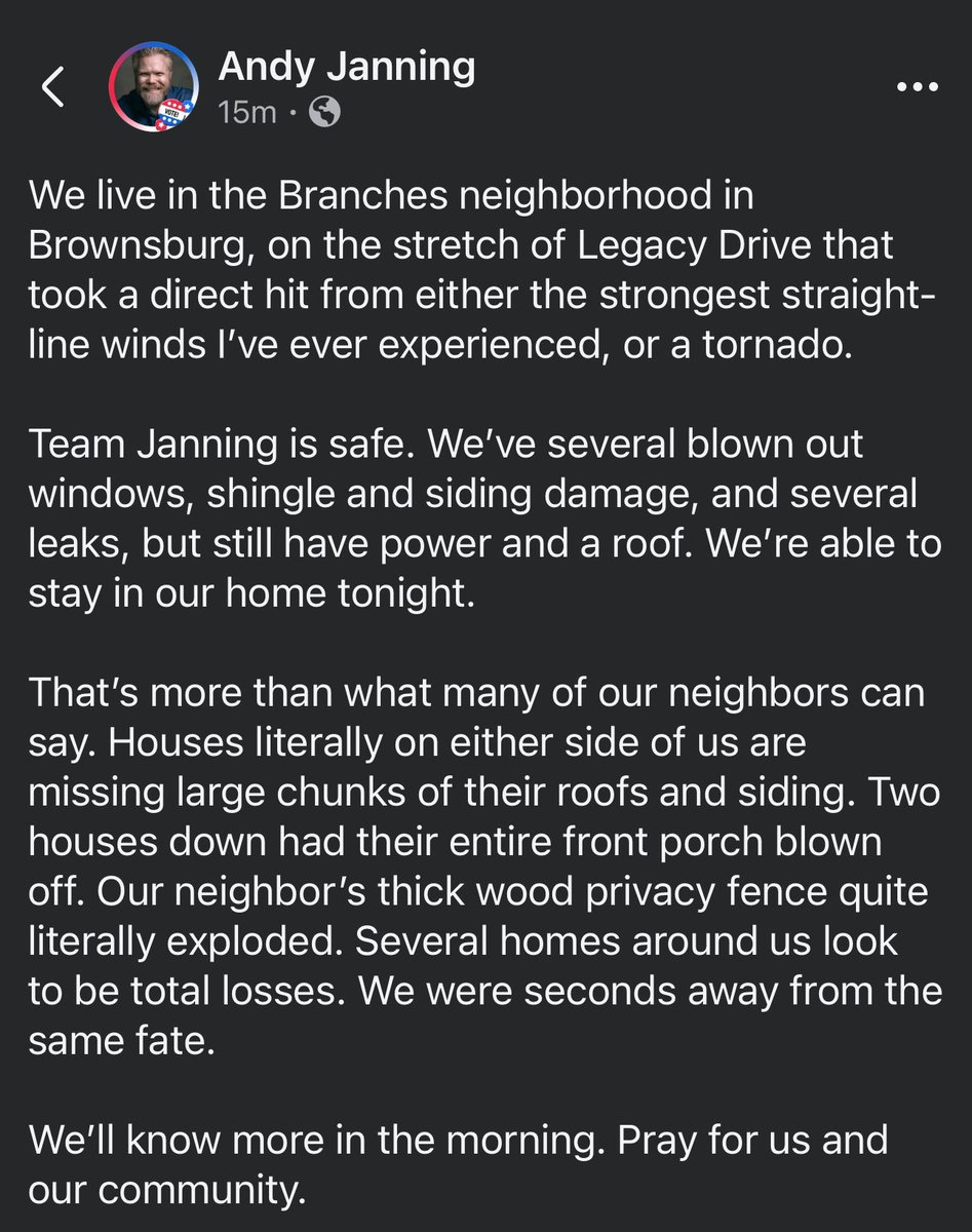 Update after tonight’s storm in Brownsburg, Indiana: