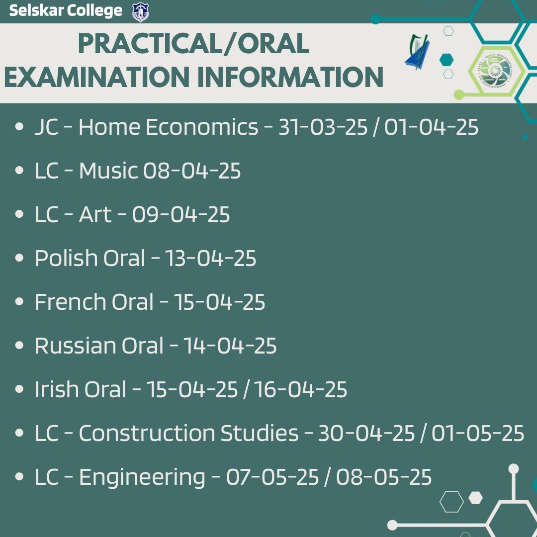 Updated Practical &amp; Oral Examination Information 

#ExcellenceInEducation