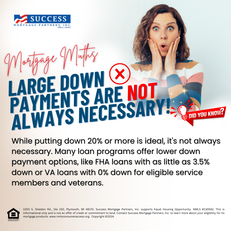 success_mp's tweet image. 🏡 Did you know a large down payment isn't always necessary to buy a home? 

💰 Many loan programs allow smaller down payments, making homeownership more accessible. 

Contact today to learn about your options! 

#HomeBuyingTips #DownPaymentMythBuster #SuccessMortgagePartners