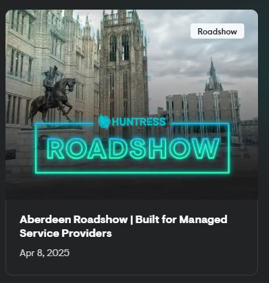 We're supporting <a href="/HuntressLabs/">Huntress</a> Roadshow: Aberdeen next week!

COO <a href="/nicolat_SIS/">Nicola Taylor</a> will be speaking at the event for #MSPs, which aims to break down latest #cyber threats &amp; empower MSPs with tools to protect clients against attack.

Book Tuesday 8th April now!
scotlandis.com/blog/events/hu…