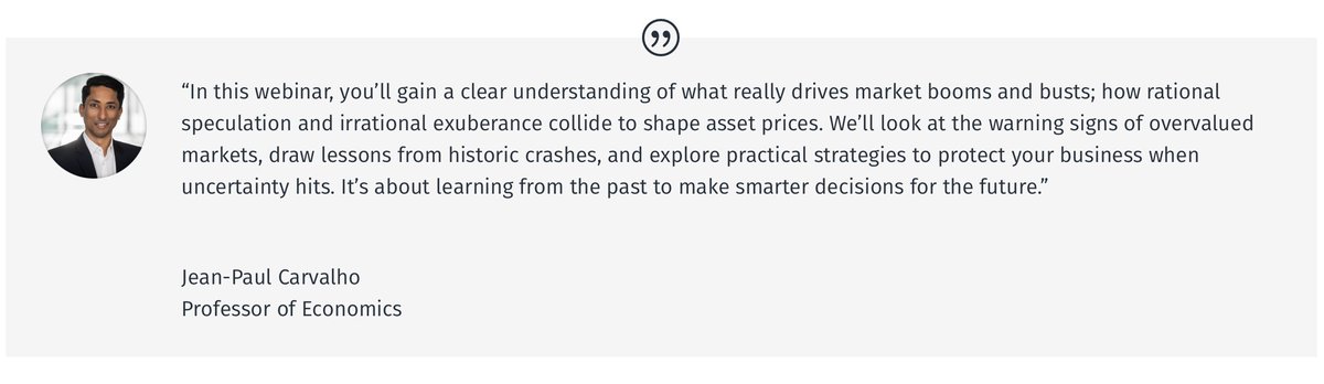 Register to join our FREE webinar in partnership with <a href="/UKFtweets/">UK Finance</a>:

'Irrationally Exuberant Markets’ with Professor Jean-Paul Carvalho of <a href="/OxfordEconDept/">Department of Economics, Oxford</a>, 24th April
 
Click to book: bit.ly/3E77VJR

#ContinuousLearning #Markets 
#FinancialServices #Economics