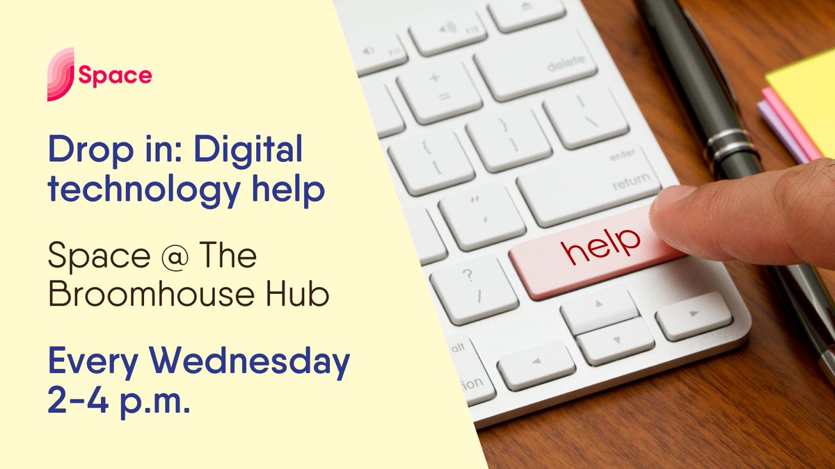 SpaceBroomhouse's tweet image. Need help using technology? @SpaceBroomhouse hosts a weekly digital drop-in group.

📅 Every Wednesday
⏰ 2-4 p.m.
🏢 The Broomhouse Hub

#DigitalSupport #DropIn #Space #BroomhouseHub