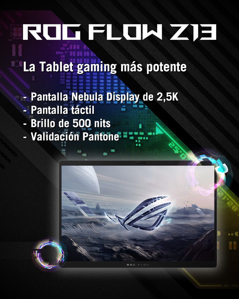ASUSROGES's tweet image. ROG Flow Z13: la tablet gaming DEFINITIVA 🔥

Llévate la potencia a todas partes pantalla Nebula de 2.5K, 180Hz y colores ultra vivos. Juega con la mejor fluidez y calidad, en cualquier lugar.

es.rog.gg/FLOW-Z13-WTB
#ROG #FlowZ13