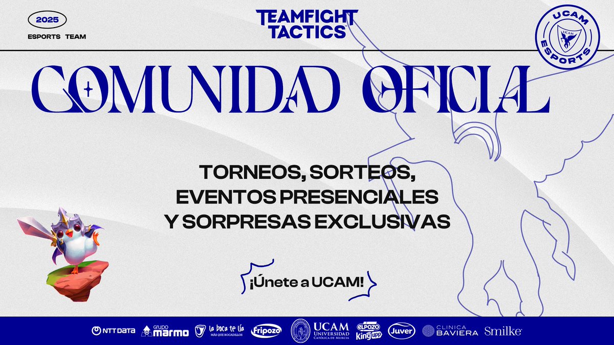 UCAM Esports (@ucam_esports) on Twitter photo UCAM Esports se une a TFT Clubs de Riot Games y GGTech, proyecto diseñado para la comunidad de <a href="/TFT_ES/">Teamfight Tactics ES</a>.
¡Apúntate a nuestra comunidad! Da igual el nivel de experiencia, solo importa que seas activo 🙌
➡️Link: ….teamfighttactics.leagueoflegends.com/club/ucam-espo…
➡️ Nuestro Discord: discord.gg/zddyZ4fHxX UCAM Esports se une a TFT Clubs de Riot Games y GGTech, proyecto diseñado para la comunidad de <a href="/TFT_ES/">Teamfight Tactics ES</a>.
¡Apúntate a nuestra comunidad! Da igual el nivel de experiencia, solo importa que seas activo 🙌
➡️Link: ….teamfighttactics.leagueoflegends.com/club/ucam-espo…
➡️ Nuestro Discord: discord.gg/zddyZ4fHxX