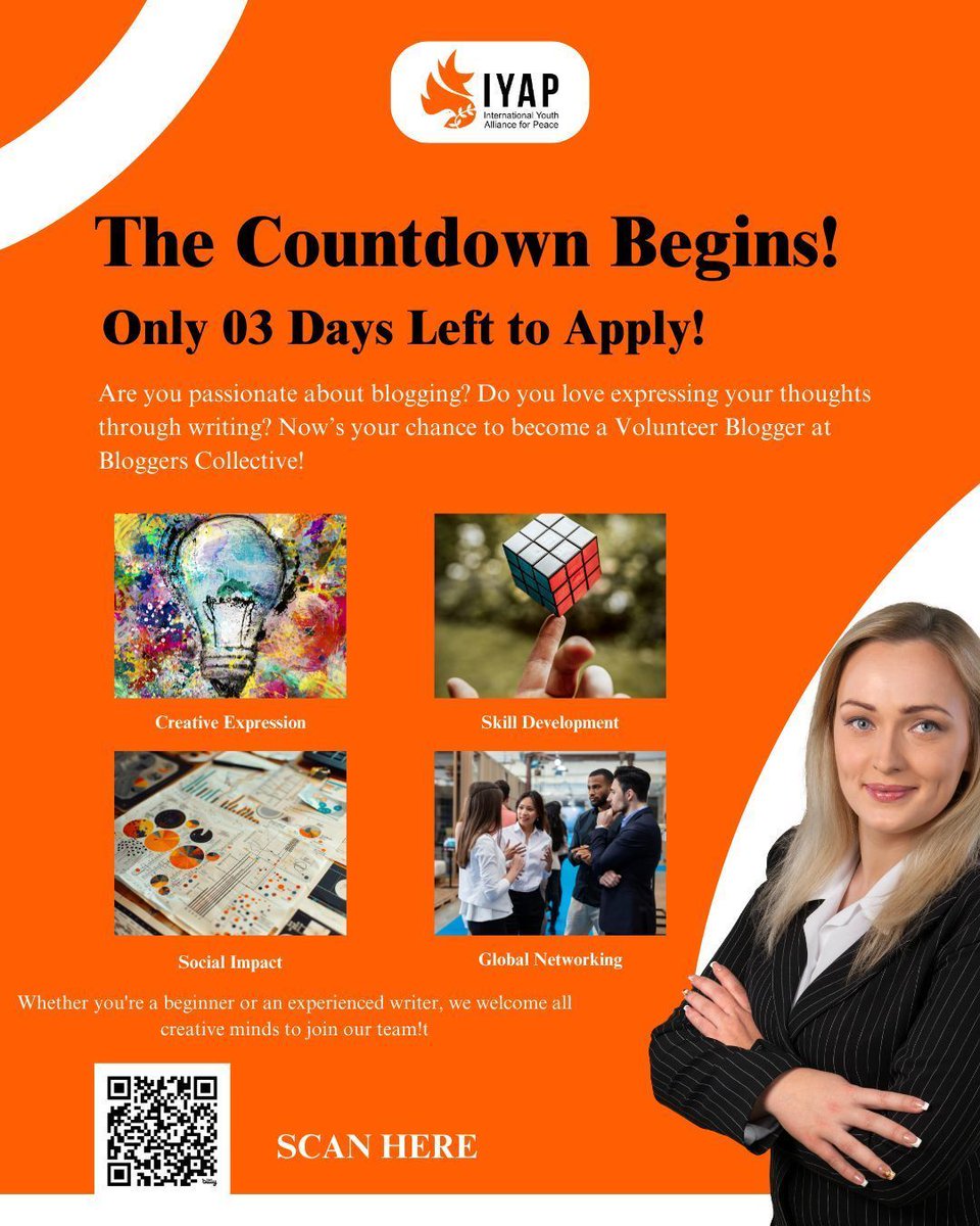 IYAP_org's tweet image. Last Chance! 

Don’t miss out on becoming a Volunteer Blogger with Bloggers Collective!  Share your stories and amplify youth voices for change. 

 Apply now before it’s too late!
bit.ly/3XWwfUq 

#BloggersCollectie #LastChance #WriteForChange #YouthForImpact