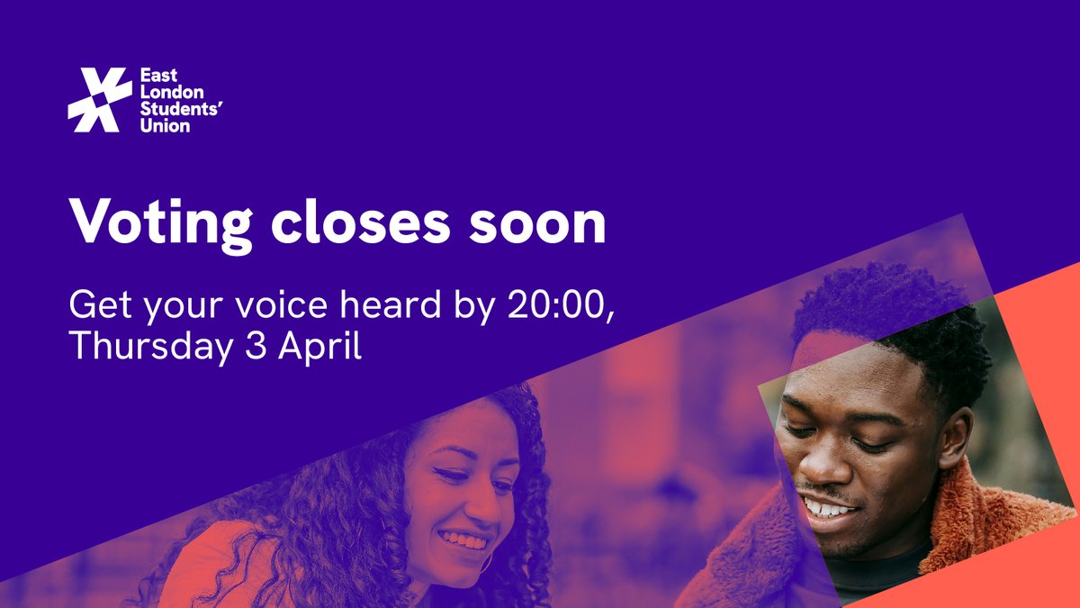 Make your lunch break count!

Election voting closes today at 20:00. If you want to have an input on what your next year at University looks like, now's the time to act ⏳

Vote now at eastlondonsu.com