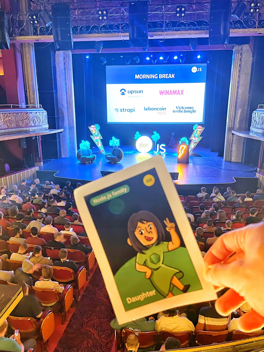 WildOctopus0x's tweet image. At the #DotJS2025 stage with my Node.js family card (Daughter) 😄! Looking for my Node.js Mom, Dad &amp;amp; siblings so we can take a fun family photo 📸. If you’re part of the Node.js fam, let’s meet up at the photo booth and snap a pic! #DotJS #JavaScript