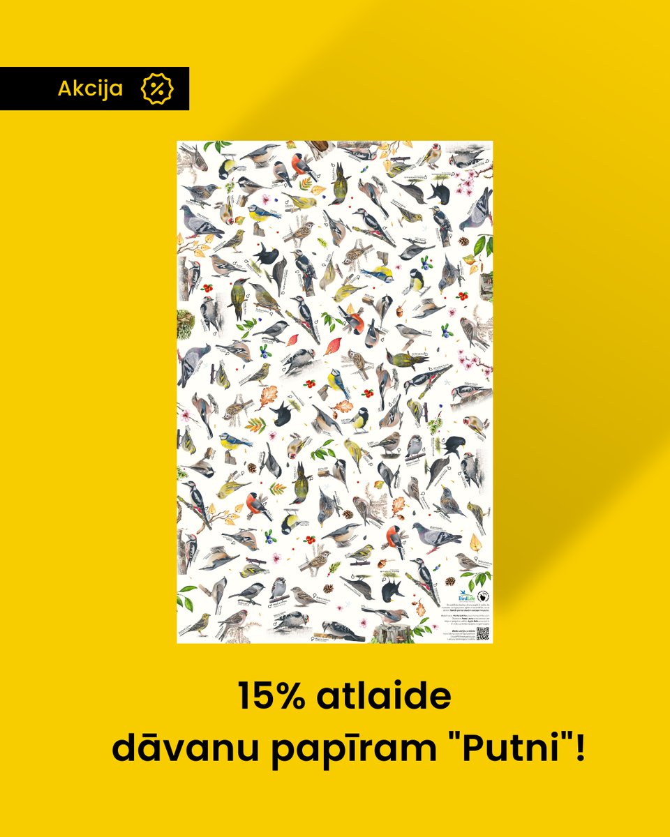 Pavasarī līdz ar putniem atlido arī svētki! 🕊🌿

Svinam Putnu dienas ar īpašu piedāvājumu – dāvinām 15% atlaidi "Putnu noteicējam" un dāvanu papīram "Putni"!

🌿 Akcija spēkā visu mēnesi – līdz 30. aprīlim!

📍Iepērcies te:
kartes.lv/lv/product/put…

kartes.lv/lv/product/dav…