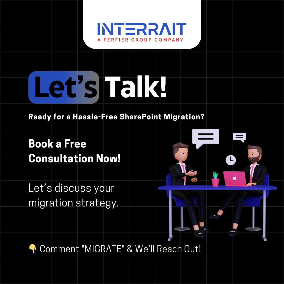 interraitinc's tweet image. 99.9% Data Accuracy | Zero Downtime | Cost-Effective & Secure
Ready for a smooth, hassle-free migration? Let’s talk!
Drop a comment "MIGRATE" & we’ll reach out!
Book a Free Consultation Today!
#SharePointMigration #DigitalTransformation #CloudSolutions #InterraIT #Microsoft365