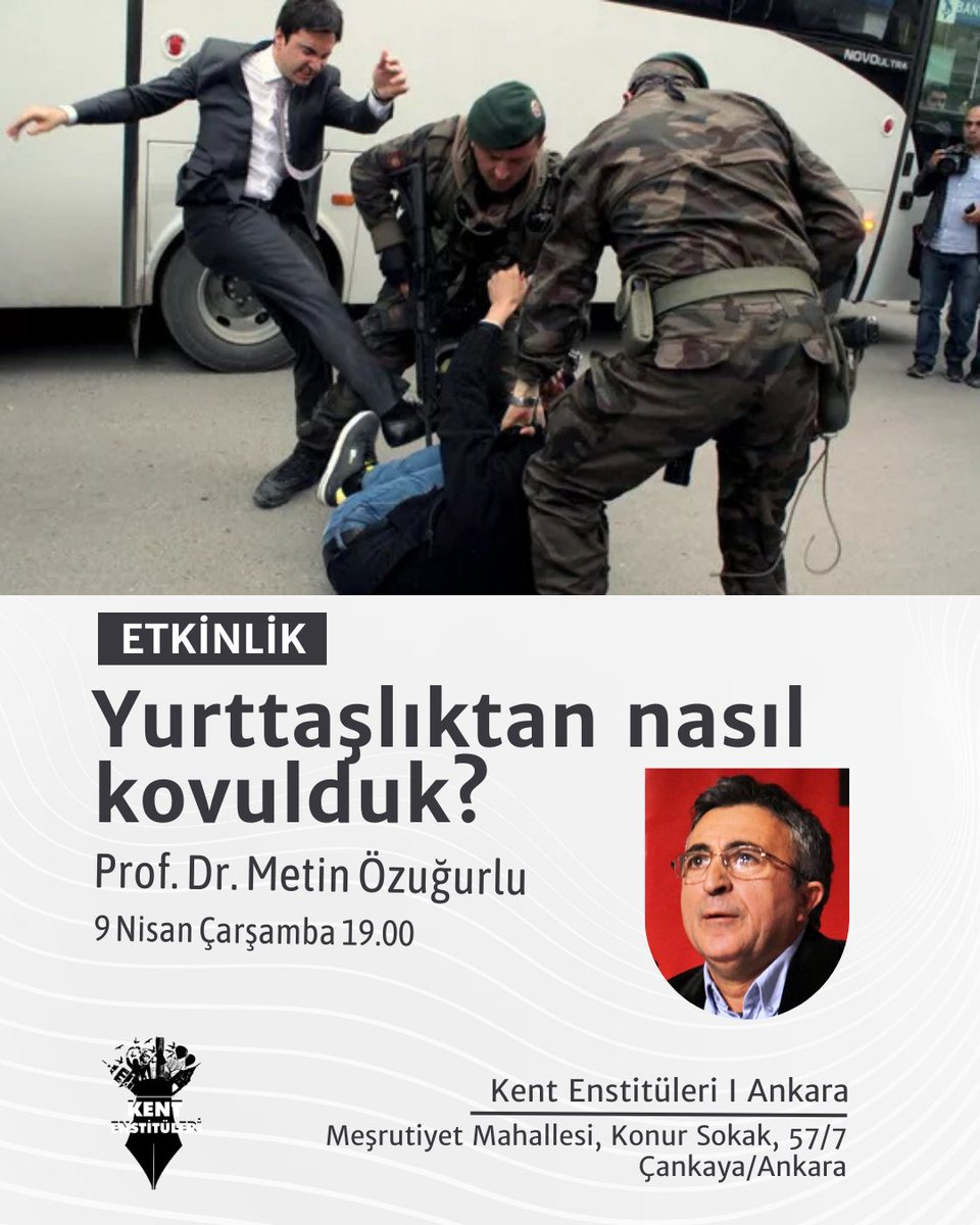📍Ankara

9 Nisan Çarşamba günü Metin Özuğurlu ile yurttaşlıktan nasıl kovulduğumuzu konuşacağız. 

Tüm yurttaşlık hakları elinden alınmış, geleceksizliğe ve kimsesizliğe mahkum edilmiş, son haftalarda meşru öfkesiyle ile sokakları doldurmuş herkesi bekleriz.
