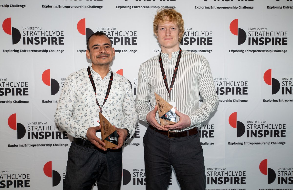 StrathInspire's tweet image. Congratulations to @UniStrathclyde MBA student Shubham Agarwal, and @strathdmem student Gabriel Szeiler, who have been named the winners of our £2,000 prize fund at the grand final of the Exploring Entrepreneurship Challenge 2025 for their idea &apos;Ecofy&apos; 🥳🏆