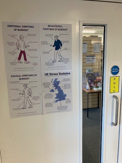 There's a lot of stress in the QuAD Library, PHU this month!

All for the right reasons, of course!

Come and alleviate yours today. If you peek in through the glass in the door, you can see some of our new books...