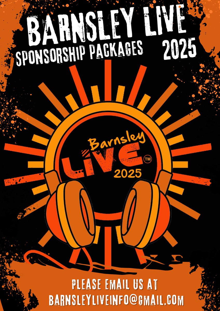 Barnsley Live (@barnsleylive_) on Twitter photo BL25 is shaping up to be an incredible event, and we still have a few sponsorship opportunities available!
Get your business seen by thousands while supporting live music in Barnsley – packages start from just £150!
Email us: barnsleyliveinfo@gmail.com 🧡 BL25 is shaping up to be an incredible event, and we still have a few sponsorship opportunities available!
Get your business seen by thousands while supporting live music in Barnsley – packages start from just £150!
Email us: barnsleyliveinfo@gmail.com 🧡