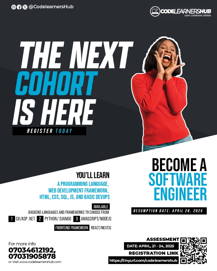 CodelearnersHub's tweet photo. Our brand-new cohort is here!🥳🎉. If you’ve been dreaming of a career in tech, but didn’t know where to start, now is your chance!

Join Codelearners Hub and start your tech journey with our one on one training session. Our expert tutors are ready https://t.co/3HQXZnjU3g