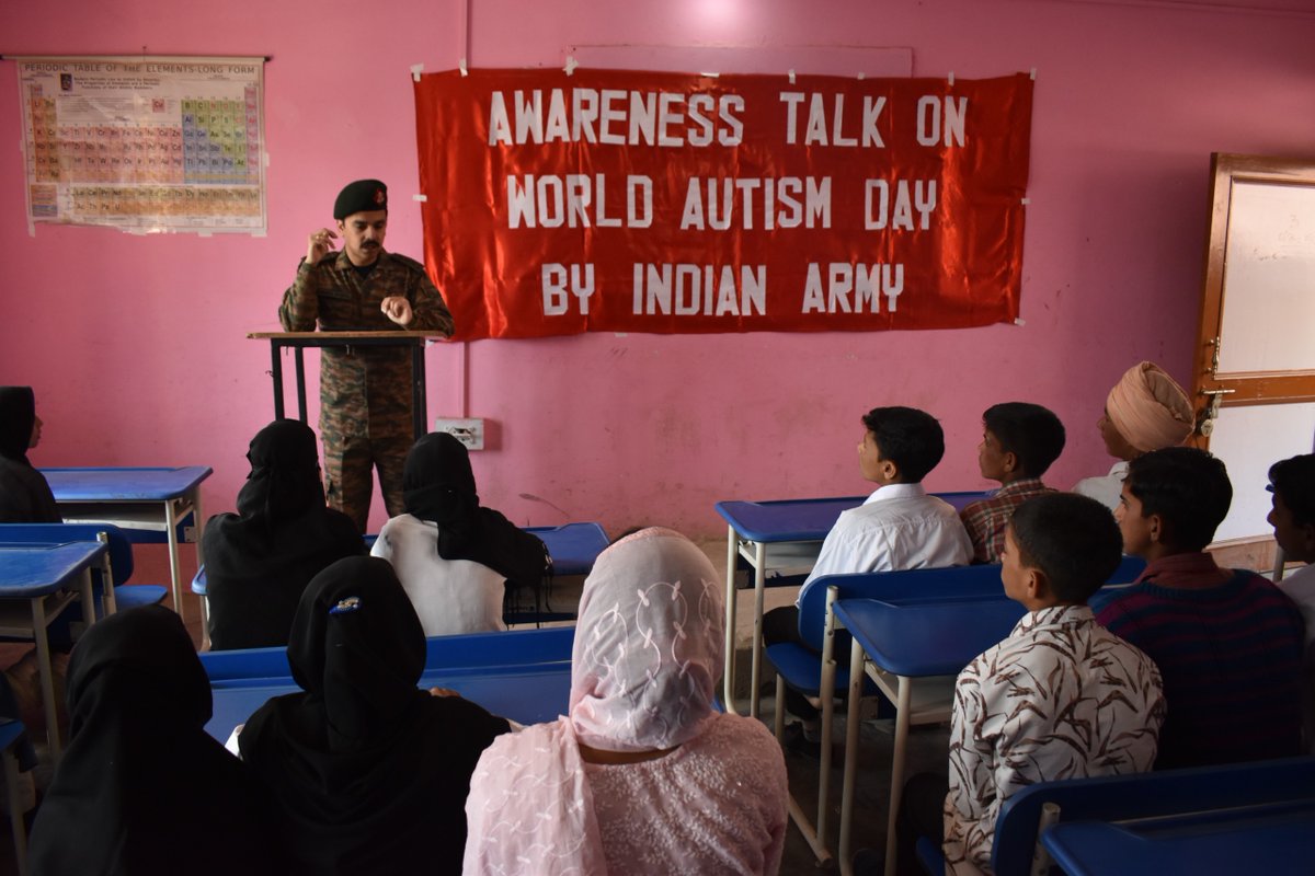 jkmediasocial's tweet photo. Indian Army Conducts #Awareness Talk on #WorldAutism Awareness Day at Poonch, Rajouri &amp; Reasi

This day is observed to highlight the need to improve the quality of life of those with autism so they can lead full and meaningful lives as an integral part of society.

@adgpi https://t.co/DEAiHjx1Jj