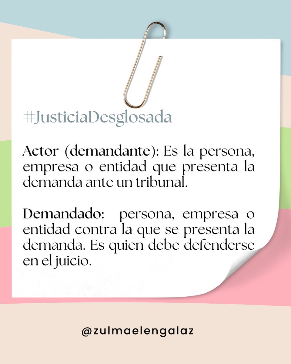 ⚖️ En un #proceso #legal, el actor y el demandado son las dos partes principales de una disputa.
✅ #Actor (demandante)
✅ #Demandado