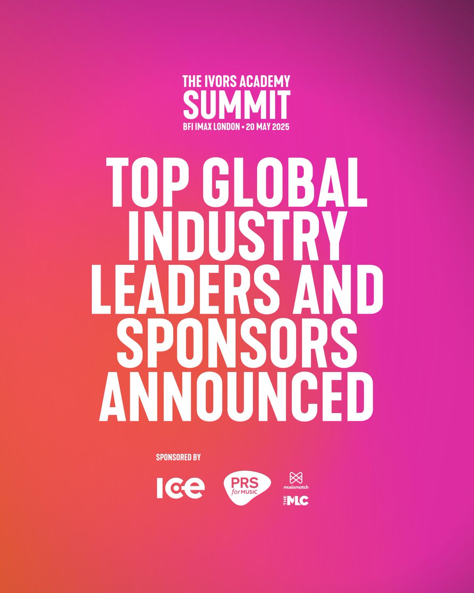 The Ivors Academy (@ivorsacademy) on Twitter photo Weāre proud to reveal the speaker line-up for our first-ever Ivors Academy Summit, taking place on 20 May at BFI IMAX London.
With <a href="/ICEServices_/">ICE Services</a> and <a href="/PRSforMusic/">PRS for Music</a> as co-title sponsors, who along with sponsors the Mechanical Licensing Collective (The <a href="/MLC_US/">The Mechanical Licensing Collective</a>) and <a href="/Musixmatch/">Musixmatch</a>, Weāre proud to reveal the speaker line-up for our first-ever Ivors Academy Summit, taking place on 20 May at BFI IMAX London.
With <a href="/ICEServices_/">ICE Services</a> and <a href="/PRSforMusic/">PRS for Music</a> as co-title sponsors, who along with sponsors the Mechanical Licensing Collective (The <a href="/MLC_US/">The Mechanical Licensing Collective</a>) and <a href="/Musixmatch/">Musixmatch</a>,