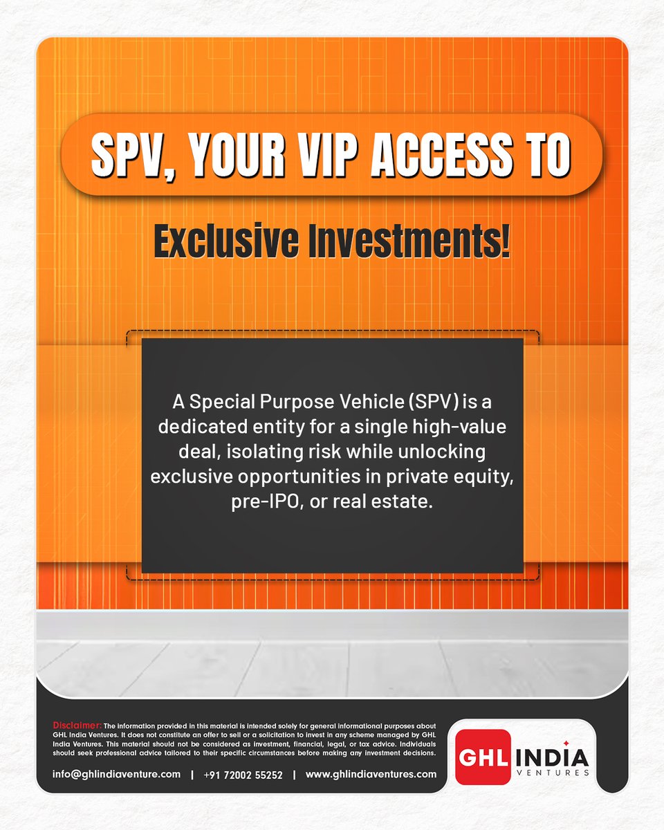 ghlindiaventure's tweet image. SPV = VIP entry to high-value investments!
.
.
#InvestLikeAPro #PrivateMarkets #ExclusiveOpportunities #wealth #AIF