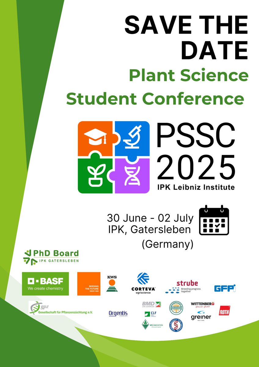 Leibniz IPK (@leibnizipk) on Twitter photo We, the doctoral students at <a href="/LeibnizIPK/">Leibniz IPK</a>, are thrilled to host the 20th Plant Science Student Conference (PSSC) from June 30 - July 2, 2025!
🌾 Present their cutting-edge research
🔬 Engage with inspiring keynote lectures
We will notify you as soon as registration opens! We, the doctoral students at <a href="/LeibnizIPK/">Leibniz IPK</a>, are thrilled to host the 20th Plant Science Student Conference (PSSC) from June 30 - July 2, 2025!
🌾 Present their cutting-edge research
🔬 Engage with inspiring keynote lectures
We will notify you as soon as registration opens!