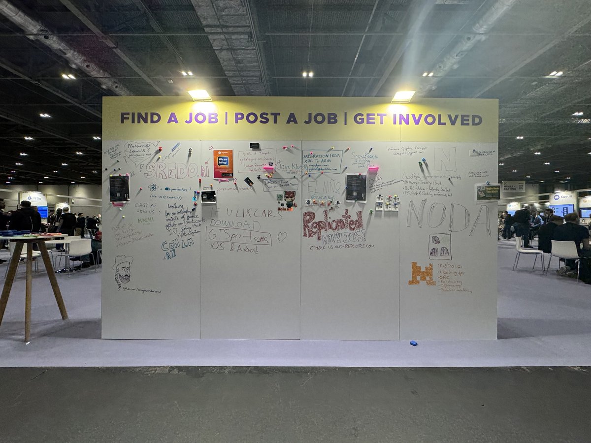 Whether you're in the market for new opportunities or you know one worth sharing, head over to the Find-a-job/Post-a-job wall in the Solutions Showcase at #KubeCon and let's get people interviewing!