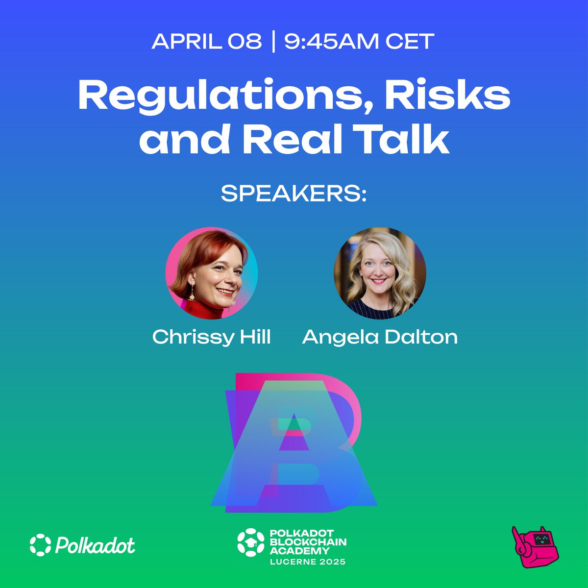 AcademyPolkadot's tweet image. ⚖️ Panel 2: Regulations, Risks, and Real Talk
🗓️ April 8 | 9:45 AM CET

Builders talk protocol. Policymakers talk regulation. Next Tuesday, they meet on the same stage!

@daltonan &amp;amp; @USCHill are going live from Lucerne @HSLU 🇨🇭 to unpack the hard truths about blockchain…