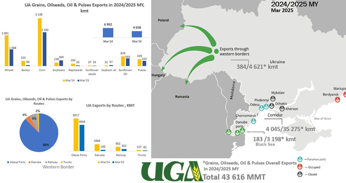 UkrGrain's tweet image. Some insights on UA Grain & Oilseeds exports in Mar 2025 and total for 9 months of 24/25 MY