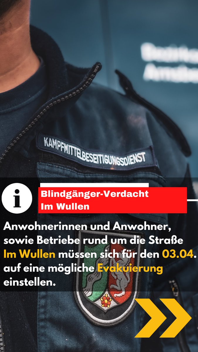 Bei einer Sondierung des Untergrunds gab es in der Straße „Im Wullen“ ein Messergebnis, dass einen Gegenstand vermuten lässt. Es besteht der VERDACHT, dass es sich um einen Blindgänger aus dem Zweiten Weltkrieg handeln könnte. bit.ly/4iR9mKz