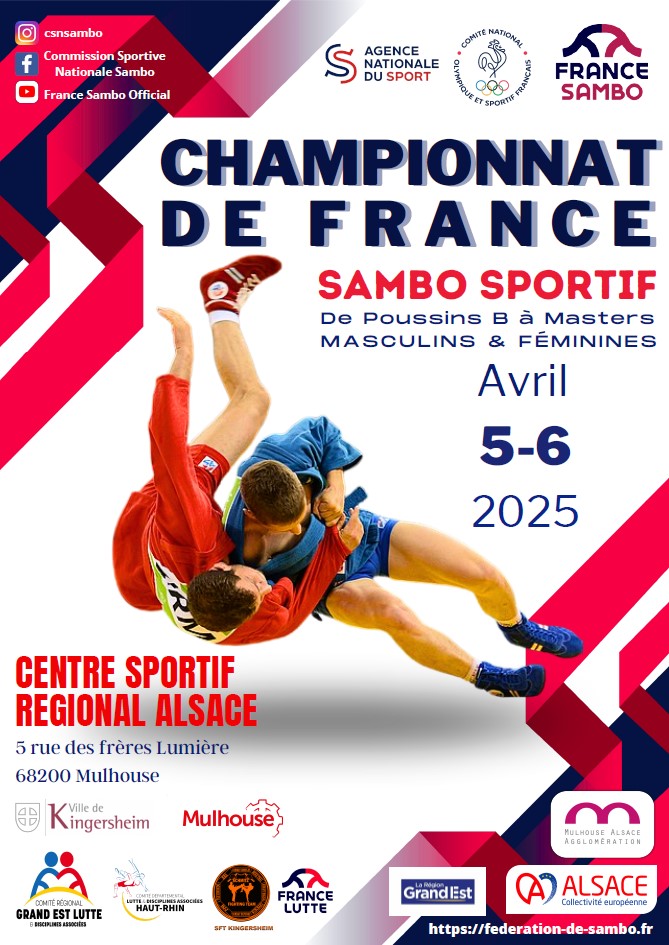 ⚡ CHAMPIONNAT DE FRANCE DE SAMBO ⚡

Les 5 et 6 avril, venez assister au Championnat de France 🇫🇷 de Sambo Sportif !

#ADNSport <a href="/MulhouseAgglo/">Mulhouse Alsace Agglomération - m2A</a> <a href="/toutelalsace/">Toute l'Alsace</a> <a href="/FFLutte/">FranceLutte</a>