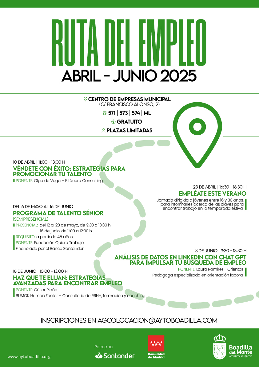 Este trimestre, el Centro de Empresas pone en marcha La Ruta del Empleo, una iniciativa con jornadas gratuitas diseñadas para ayudar a los vecinos en su búsqueda de trabajo. ¡No te lo pierdas! 🚀👏 #Empleo #Oportunidades #CrecimientoProfesional