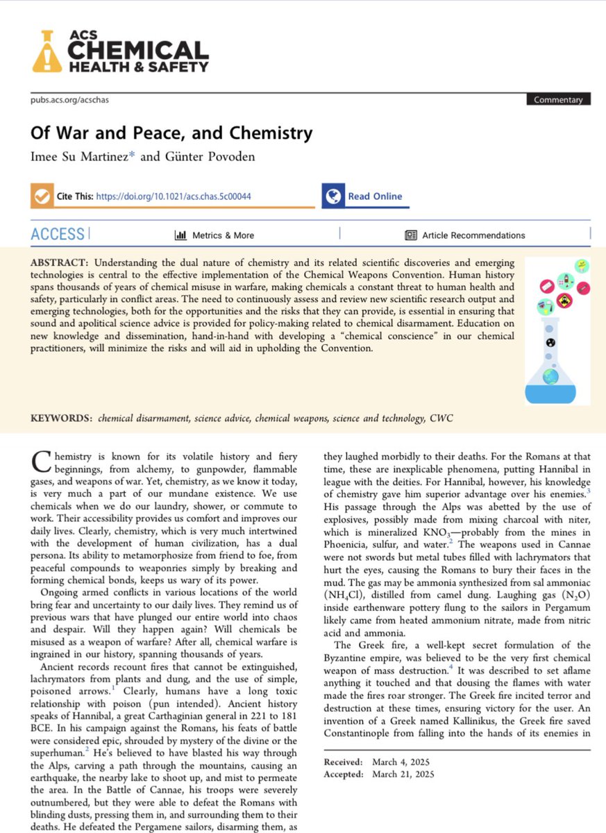 Great contribution from Imee ( current chair of the Scientific Advisory Board of <a href="/OPCW/">OPCW</a> ) and Gunter (previous chair)!

pubs.acs.org/doi/epdf/10.10…