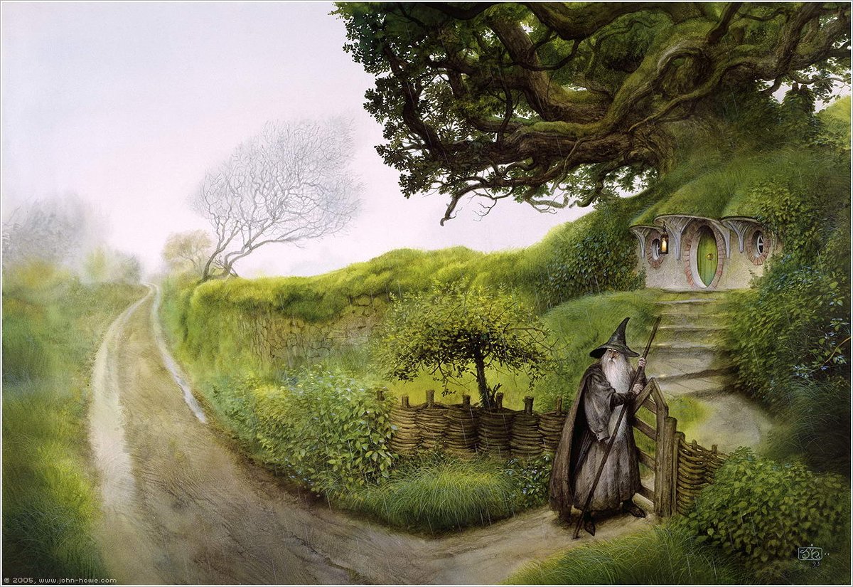 LRonLacy's tweet photo. For #APRIL 1995
‘‘Gandalf Returns to Hobbiton’
#JohnHowe (b. 1957)
*J. R. R. Tolkien Calendar 1995* (HarperCollins) for April
#illustration #illustrationart #illustrationartists #JohnHowe #JRRTolkien #TheLordOfTheRings #LOTR #Gandalf #BagEnd https://t.co/o0nM4ZGoM6