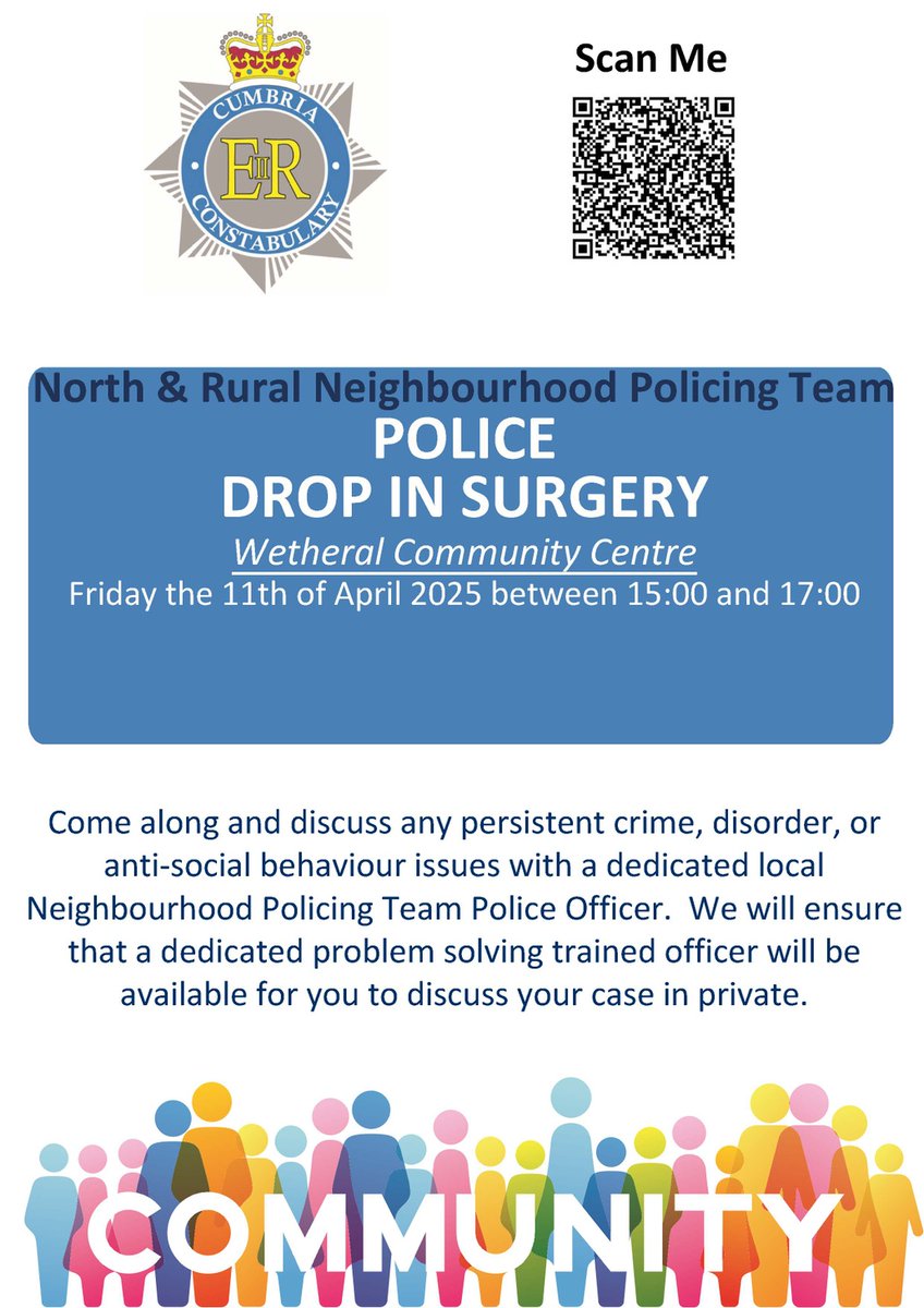Come and speak with PC 2668 at Wetheral community centre.