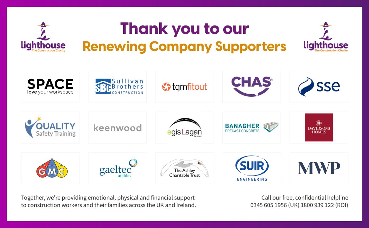 Thank you to the following companies for showing your continued support to our mission. All of us in the #construction industry thank you for choosing to make a difference.