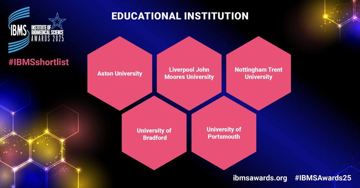 IBMS #AtTheHeartOfHealthcare (@ibmscience) on Twitter photo Next to announce is the #IBMSshortlist for Educational Institution:
Aston University <a href="/AstonUniversity/">Aston University</a>
Liverpool John Moores University <a href="/LJMU/">Liverpool John Moores University</a>
Nottingham Trent University @ntuappbiomed <a href="/TrentUni/">Nottingham Trent University</a>
#IBMSAwards25 (1/2) Next to announce is the #IBMSshortlist for Educational Institution:
Aston University <a href="/AstonUniversity/">Aston University</a>
Liverpool John Moores University <a href="/LJMU/">Liverpool John Moores University</a>
Nottingham Trent University @ntuappbiomed <a href="/TrentUni/">Nottingham Trent University</a>
#IBMSAwards25 (1/2)