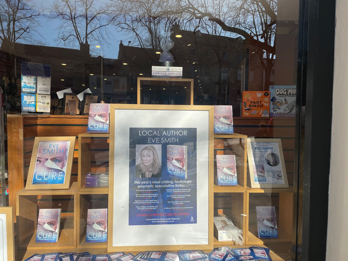 I cannot wipe the smile off my face...
Check out this incredible window display for #TheCure at Witney <a href="/Waterstones/">Waterstones</a>.
Gem has excelled, she even has syringes &amp; gloves!
Bookshops you rock, I am so grateful.

Local launch tonight, then just 1 week to go until official publication!
