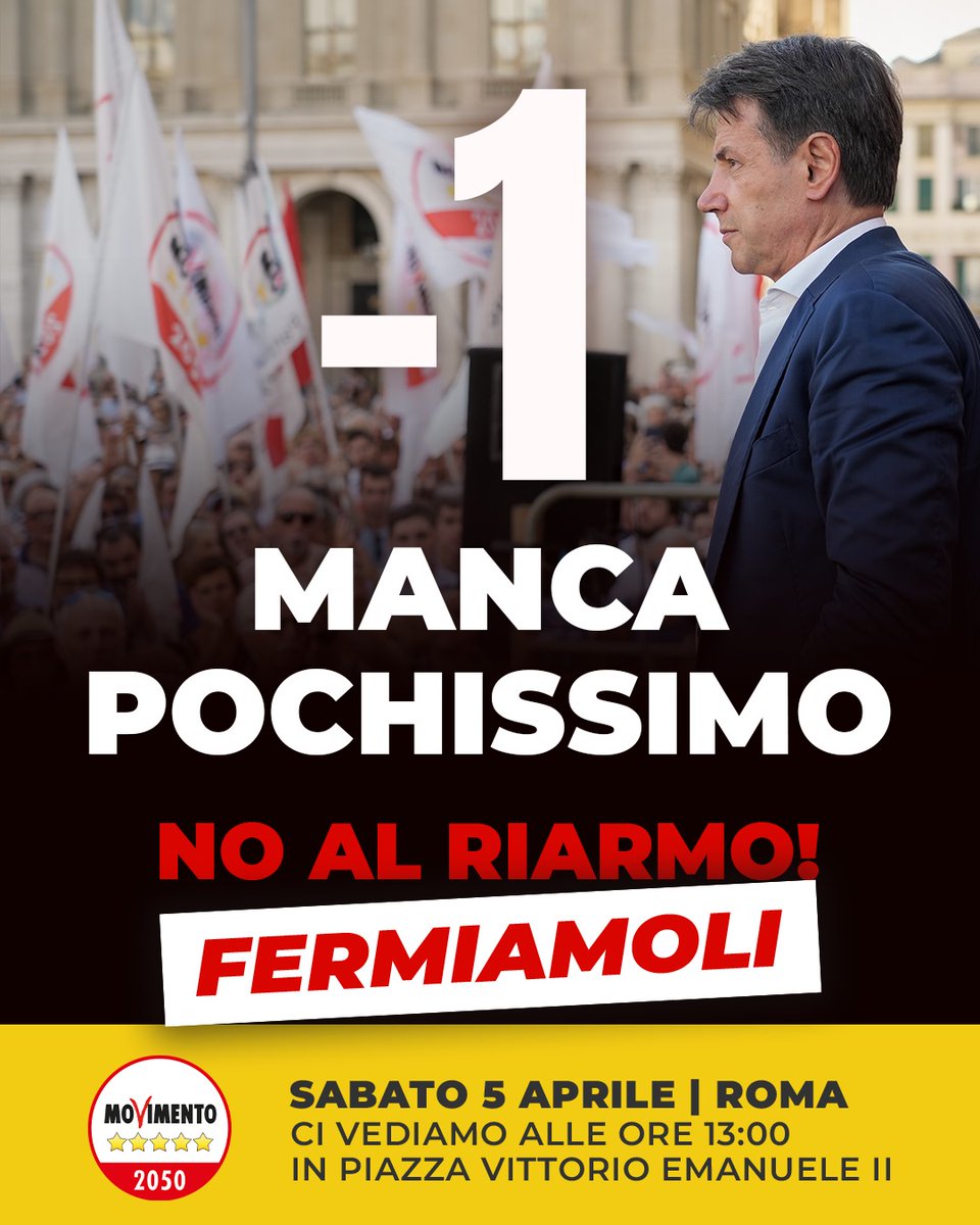 📣 Domani, sabato 5 aprile, scenderemo in piazza a Roma per dire NO al riarmo!

📌Ci incontreremo alle ore 13:00 in Piazza Vittorio Emanuele II per avviare insieme il corteo e raggiungere il palco finale in Via dei Fori Imperiali. Ti aspettiamo! 

#Fermiamoli