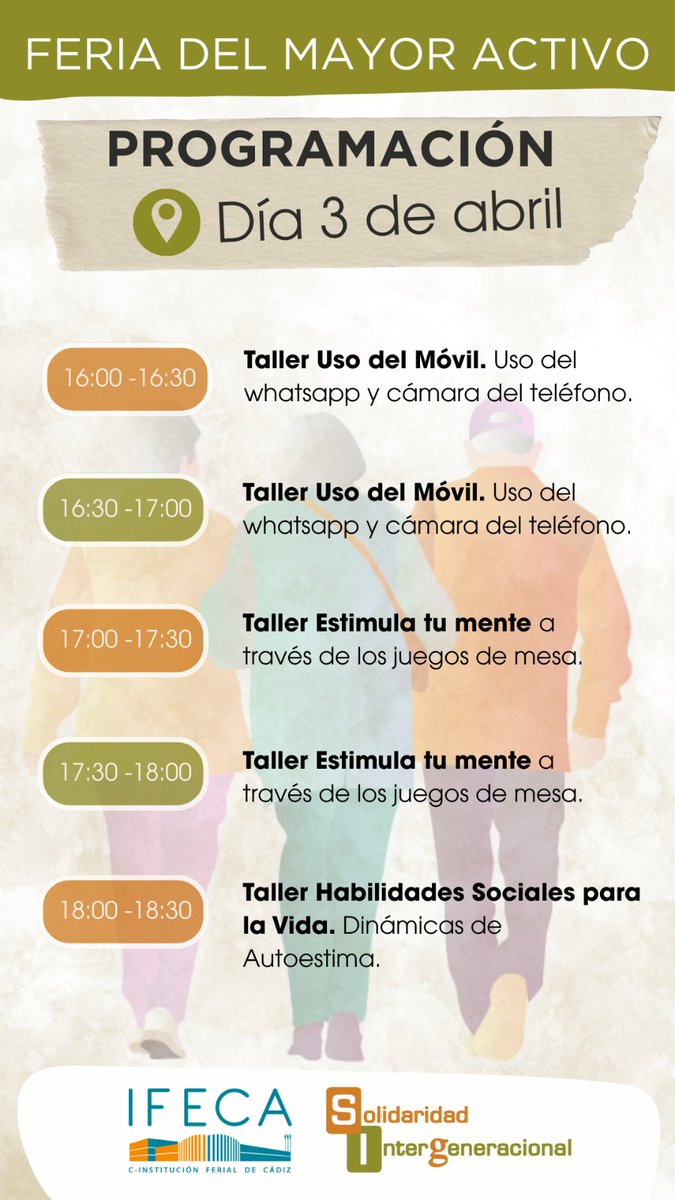 🧧Segunda jornada de la #Feriadelmayoractivo #IFECAJerez 

🧩A partir de las 11:30 regresamos con divertidos talleres en los que trabajaremos la estimulación cognitiva y muscular, nos aproximaremos a las nuevas tecnologías y abordaremos pautas para optimizar habilidades sociales.