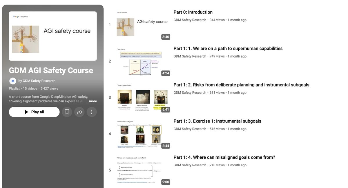 Our safety research team at Google DeepMind made a free course on AGI safety.

It's just 75 minutes, and it covers a super important area. Anyone interested can watch it👇