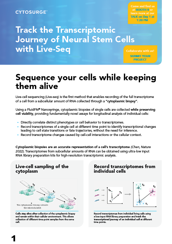 cytosurge's tweet image. What drives neural stem cell fate? 🧠 Track gene expression live with #LiveSeq!
 
Visit us at BOOTH #8 during the @ISSCR  #AthensSymposium!
 🎤 Catch our talk TODAY at 1:20 PM.

Explore #LiveSeq &amp;amp; cytoplasmic biopsies to:
 🔬 Map NSC fate: diff, prolif, or quiescence
 🔥 See how…