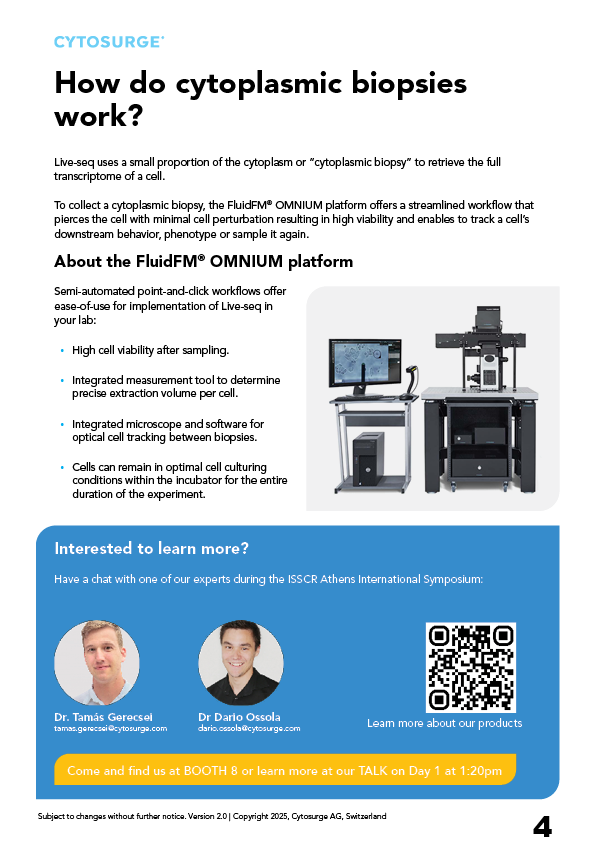 cytosurge's tweet image. What drives neural stem cell fate? 🧠 Track gene expression live with #LiveSeq!
 
Visit us at BOOTH #8 during the @ISSCR  #AthensSymposium!
 🎤 Catch our talk TODAY at 1:20 PM.

Explore #LiveSeq &amp;amp; cytoplasmic biopsies to:
 🔬 Map NSC fate: diff, prolif, or quiescence
 🔥 See how…