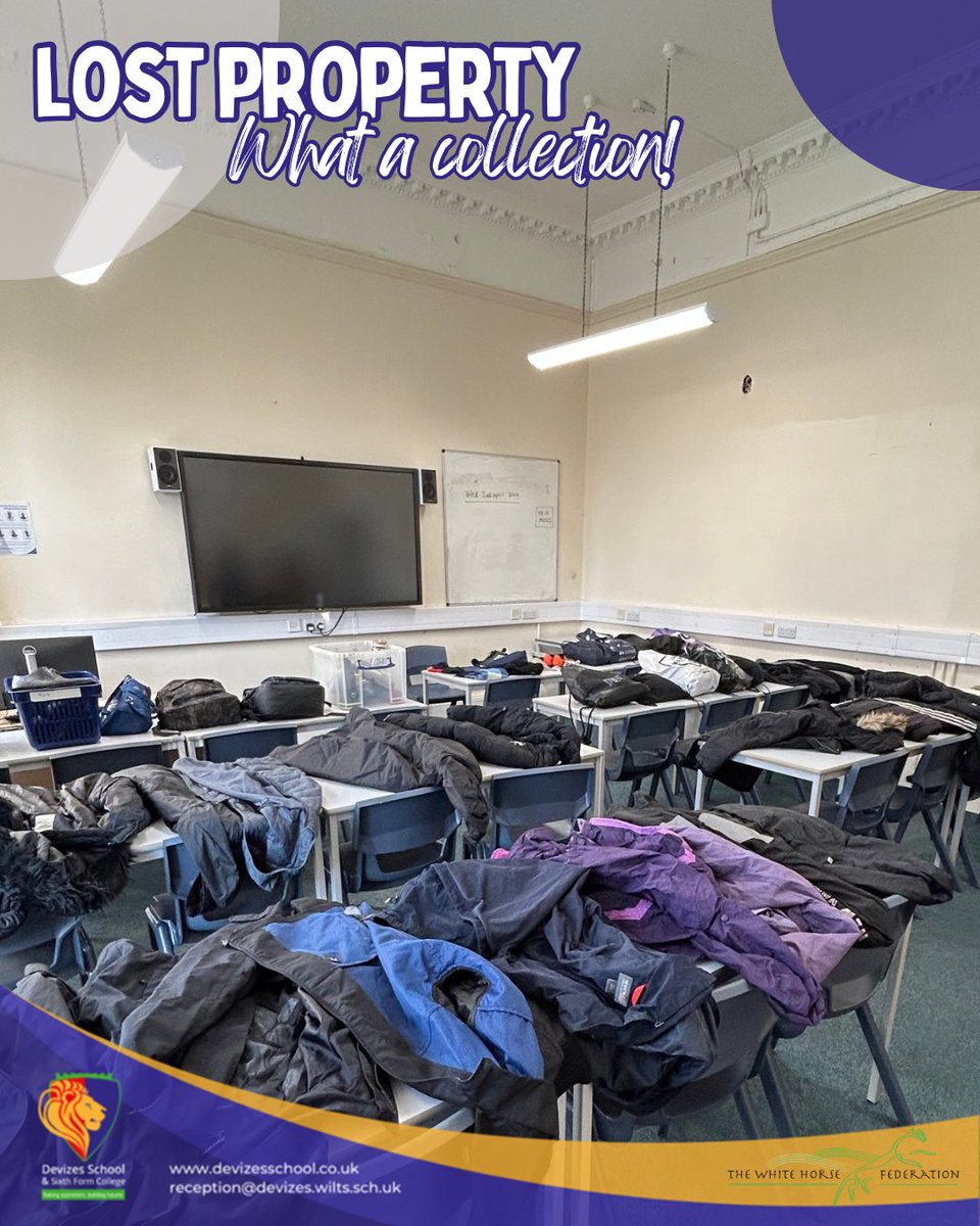 Lost property day!
We have quite the collection of class, PE bags, water bottles &amp; equipment laid out for students and parents to collect.
Parents/carers are welcome in at any point today to take a look.
Anything not collected will be donated to charity.