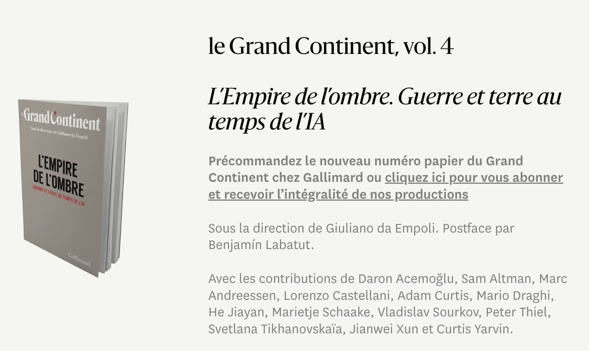 Les contributeurs au dernier numéro du Grand Continent sont tout simplement hors du commun. Cette publication a atteint un niveau de notoriété inégalé en juste quelques années.